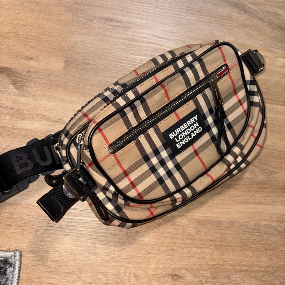 Burberry Beige and Black Check Belt Bag